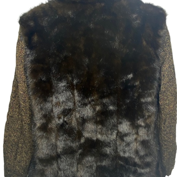 Alpine Studio Women's Faux Fur Knit Sleeves Winter Coat L Brown Full Zip Pockets - Picture 11 of 11